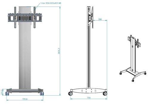 Slide Cart - Mount for screens up to 75'' with wheels, white - Image 3