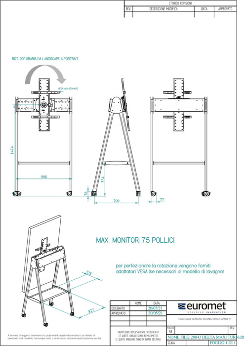 TURN DELTA MAXI, supporto da terra per monitor con rotazione di 90° - immagine 7